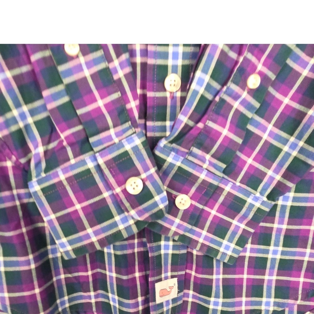 Vineyard Vines Button Down Shirt Men Small Purple Green Plaid Long Sleeve Murray - Picture 5 of 11